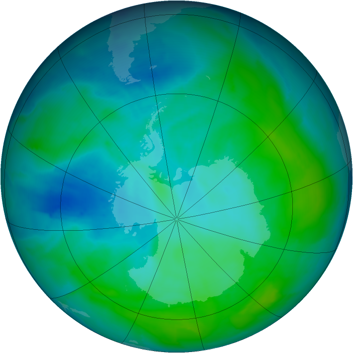 Antarctic ozone map for 21 January 2013